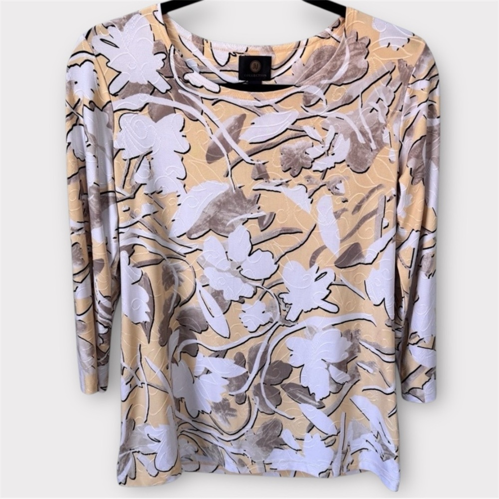 JM Collection Women’s Blouse Floral Yellow and White - Picture 13 of 13